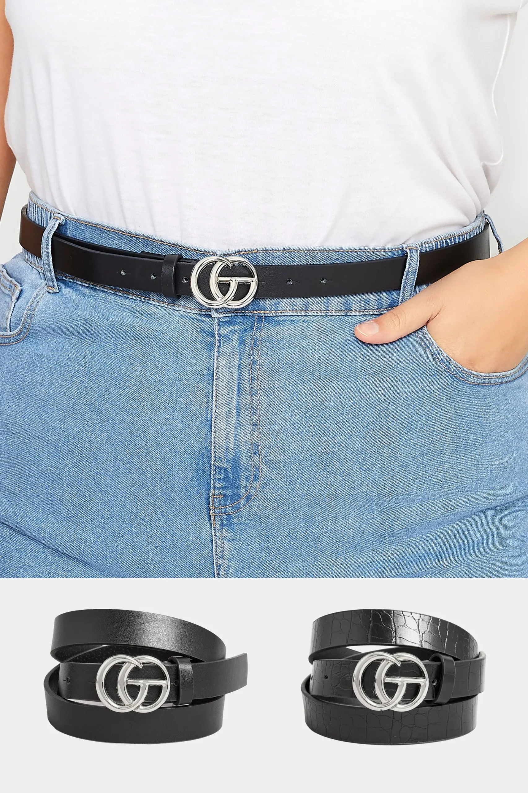 M&Co Yours Yours 2 Pack Black & Croc Print Initial Logo Belts>Women Belts