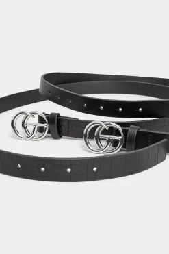 M&Co Yours Yours 2 Pack Black & Croc Print Initial Logo Belts><noscript><img width=