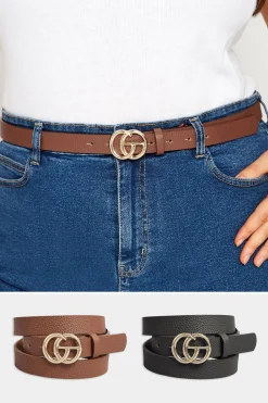 M&Co Yours Yours 2 Pack Black & Brown Double Hoop Belts>Women Belts