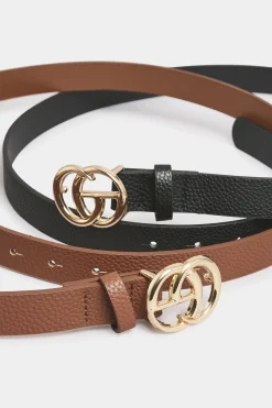 M&Co Yours Yours 2 Pack Black & Brown Double Hoop Belts><noscript><img width=