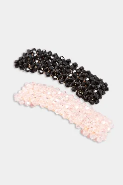 M&Co Yours Yours 2 Pack Black & Pink Cluster Crystal Hair Clips><noscript><img width=