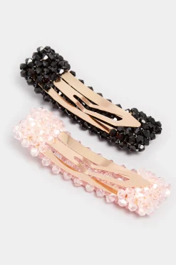 M&Co Yours Yours 2 Pack Black & Pink Cluster Crystal Hair Clips><noscript><img width=