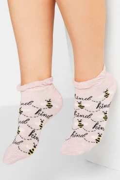 M&Co Yours Yours 4 Pack Black & Pink 'Bee Kind' Printed Trainer Liner Socks>Women Socks