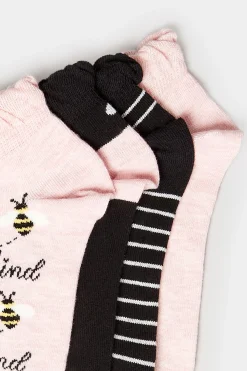 M&Co Yours Yours 4 Pack Black & Pink 'Bee Kind' Printed Trainer Liner Socks><noscript><img width=