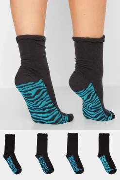 M&Co Yours Yours 4 Pack Black Animal Print Footbed Ankle Socks>Women Socks