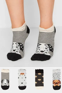M&Co Yours Yours 4 Pack Black Dog Print Trainer Liner Socks>Women Socks