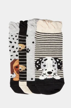 M&Co Yours Yours 4 Pack Black Dog Print Trainer Liner Socks><noscript><img width=