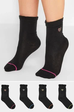 M&Co Yours Yours 4 Pack Black Embroidered Hearts Ankle Socks>Women Socks