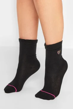 M&Co Yours Yours 4 Pack Black Embroidered Hearts Ankle Socks>Women Socks