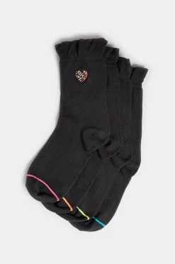 M&Co Yours Yours 4 Pack Black Embroidered Hearts Ankle Socks><noscript><img width=
