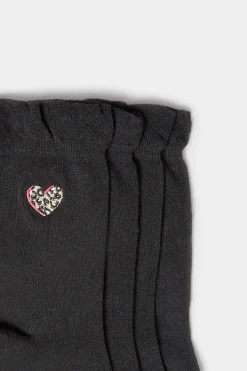 M&Co Yours Yours 4 Pack Black Embroidered Hearts Ankle Socks><noscript><img width=