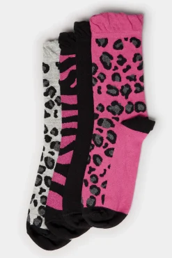 M&Co Yours Yours 4 Pack Black Mixed Animal Print Footbed Ankle Socks><noscript><img width=