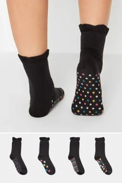 M&Co Yours Yours 4 Pack Black Patterned Footbed Ankle Socks>Women Socks