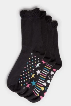 M&Co Yours Yours 4 Pack Black Patterned Footbed Ankle Socks><noscript><img width=