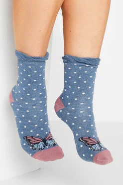 M&Co Yours Yours 4 Pack Blue Butterfly Print Ankle Socks>Women Socks