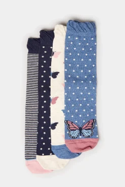M&Co Yours Yours 4 Pack Blue Butterfly Print Ankle Socks><noscript><img width=