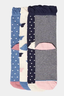 M&Co Yours Yours 4 Pack Blue Butterfly Print Ankle Socks><noscript><img width=