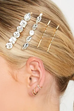 M&Co Yours Yours 4 Pack Gold Crystal Hairslide Set>Women Hair Accessories