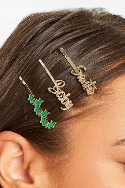 M&Co Yours Yours 4 Pack Gold 'santa Baby' Christmas Hairslide Set>Women Hair Accessories