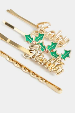 M&Co Yours Yours 4 Pack Gold 'santa Baby' Christmas Hairslide Set><noscript><img width=
