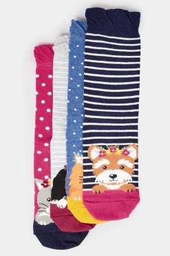 M&Co Yours Yours 4 Pack Navy Blue Animal Print Stripe Ankle Socks><noscript><img width=