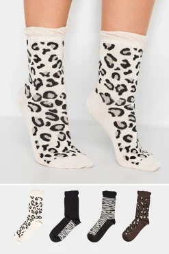 M&Co Yours Yours 4 Pack White & Black Animal Print Socks>Women Socks