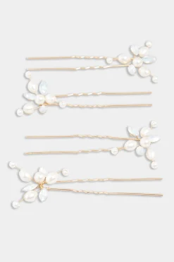 M&Co Yours Yours 4 Pack White Pearl Diamante Hair Pin Set>Women Hair Accessories