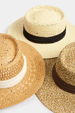 M&Co Yours Yours Beige Brown & White Straw Boater Hat><noscript><img width=