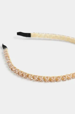 M&Co Yours Yours Beige Brown Beaded Thin Headband><noscript><img width=