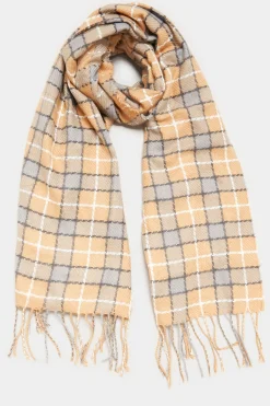 M&Co Yours Yours Beige Brown Check Print Tassel Scarf>Women Scarves
