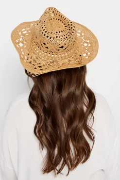 M&Co Yours Yours Beige Brown Straw Cut Out Cowboy Hat>Women Hats