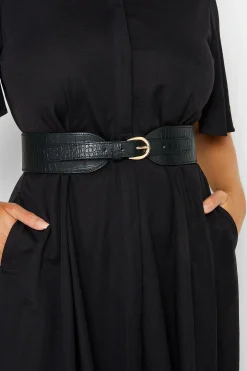 M&Co Yours Yours Black & Gold Croc Stretch Wide Belt>Women Belts
