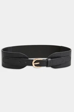 M&Co Yours Yours Black & Gold Croc Stretch Wide Belt>Women Belts