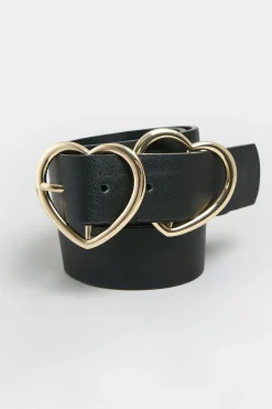 M&Co Yours Yours Black & Gold Double Heart Belt>Women Belts