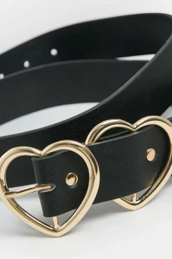 M&Co Yours Yours Black & Gold Double Heart Belt><noscript><img width=