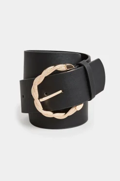 M&Co Yours Yours Black & Gold Rope Twist Wide Buckle Belt>Women Belts