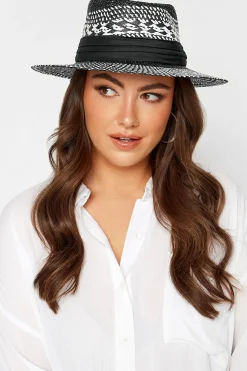 M&Co Yours Yours Black & White Contrast Straw Boater Hat>Women Hats