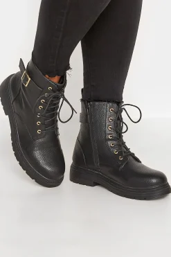 M&Co Yours Yours Black Buckle Lace Up Ankle Boots In Wide E Fit & Extra Wide Eee Fit>Women Boots