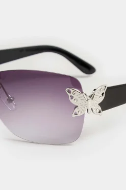 M&Co Yours Yours Black Butterfly Frameless Sunglasses><noscript><img width=