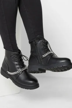 M&Co Yours Yours Black Chain Lace Up Boots In Wide E Fit & Extra Wide Eee Fit>Women Flat Shoes
