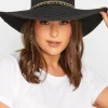 M&Co Yours Yours Black Chain Straw Wide Brim Boater Hat>Women Hats