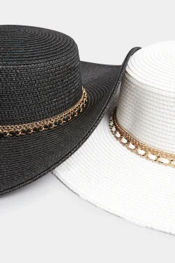 M&Co Yours Yours Black Chain Straw Wide Brim Boater Hat><noscript><img width=