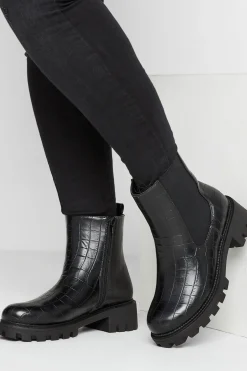 M&Co Yours Yours Black Croc Chunky Chelsea Boots In Wide E Fit & Extra Wide Eee Fit>Women Boots