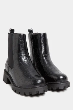 M&Co Yours Yours Black Croc Chunky Chelsea Boots In Wide E Fit & Extra Wide Eee Fit>Women Boots
