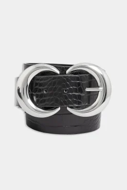 M&Co Yours Yours Black Croc Double Hoop Belt>Women Belts