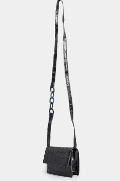M&Co Yours Yours Black Croc Flap Shoulder Bag>Women Bags