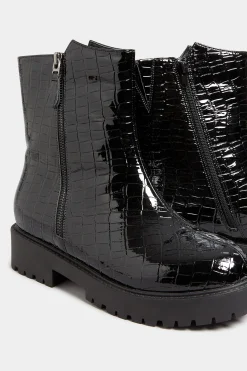 M&Co Yours Yours Black Croc Patent Side Zip Boots In Extra Wide Eee Fit><noscript><img width=