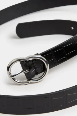 M&Co Yours Yours Black Croc Twisted Oval Buckle Belt><noscript><img width=