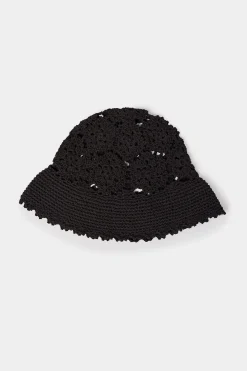 M&Co Yours Yours Black Crochet Bucket Hat>Women Hats