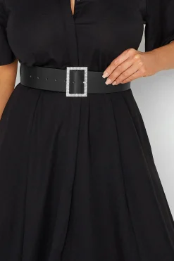 M&Co Yours Yours Black Diamante Buckle Wide Belt>Women Belts